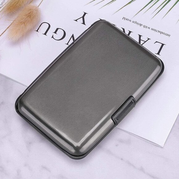 Gun Metal - Metal Wallet Credit Card Holder, Women Men Aluminum RFID, Hard Case - Picture 1 of 6